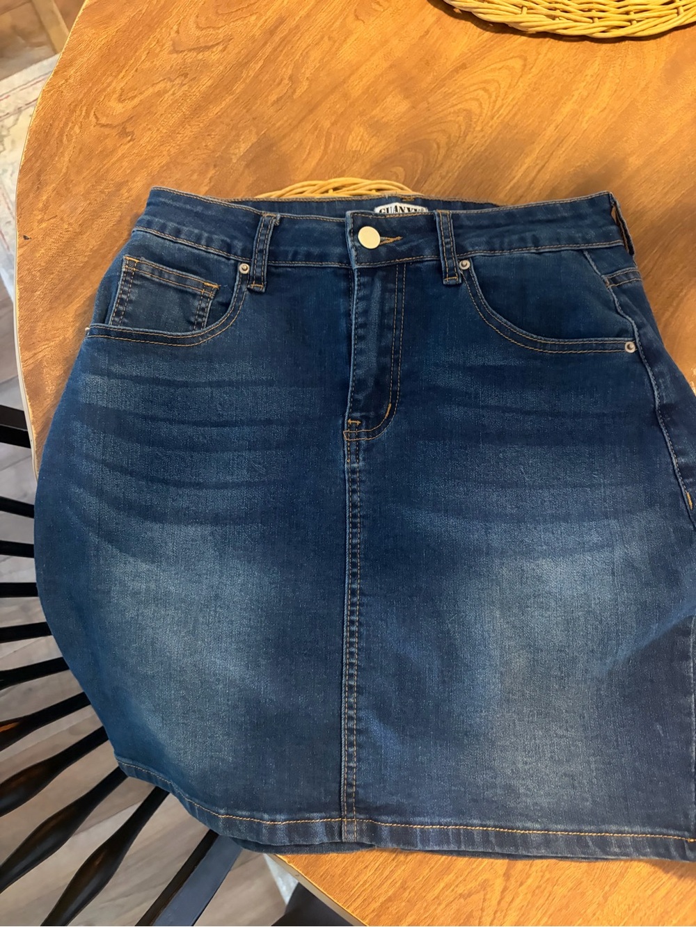 GUANYV Dark Wash Denim Mini Skirt